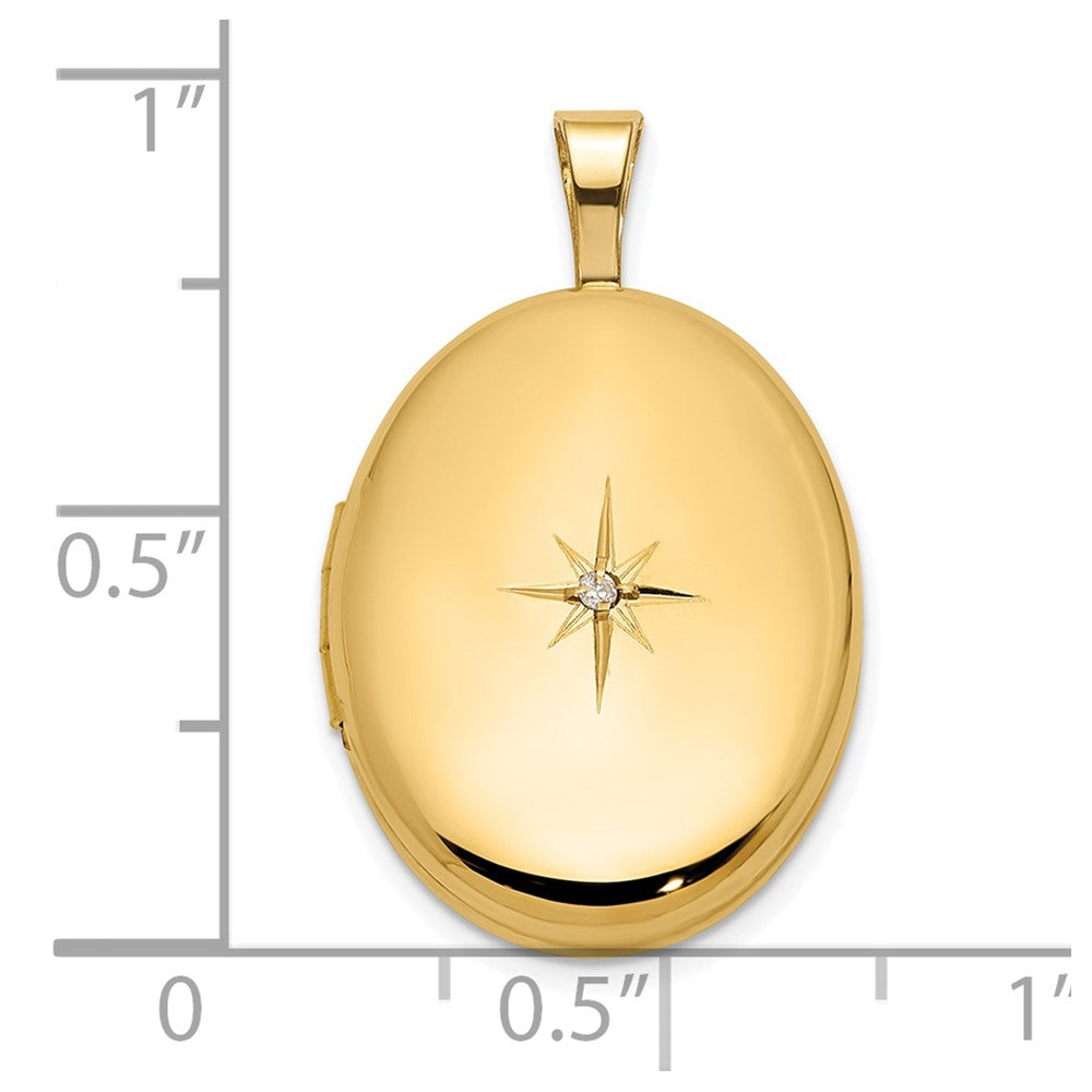 14K Gelbgold Poliert Diamant Stern 16mm Oval Medaillon