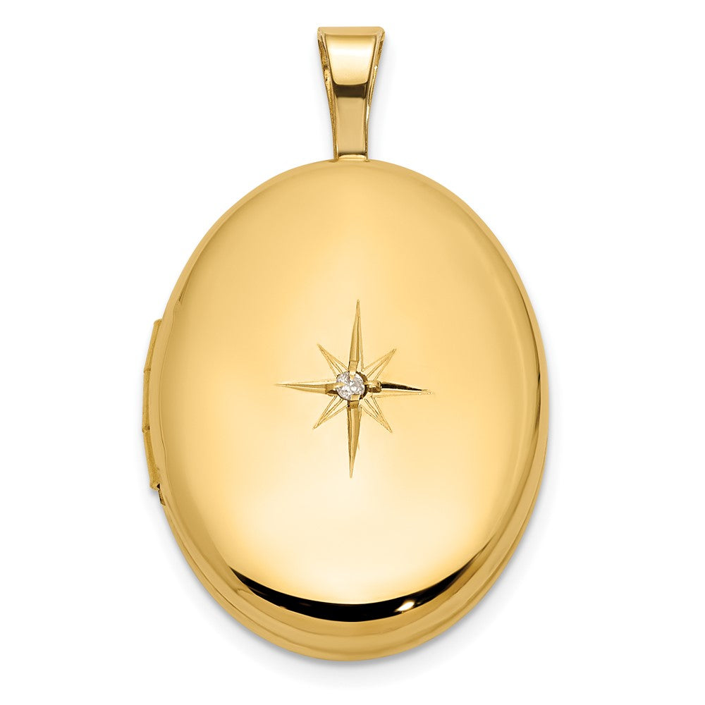 14K Gelbgold Poliert Diamant Stern 16mm Oval Medaillon