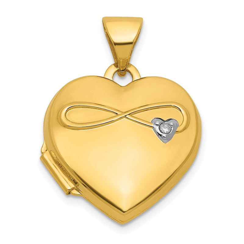 14K Gelbgold Diamant Poliert Unendlichkeit 15mm Herz Medaillon