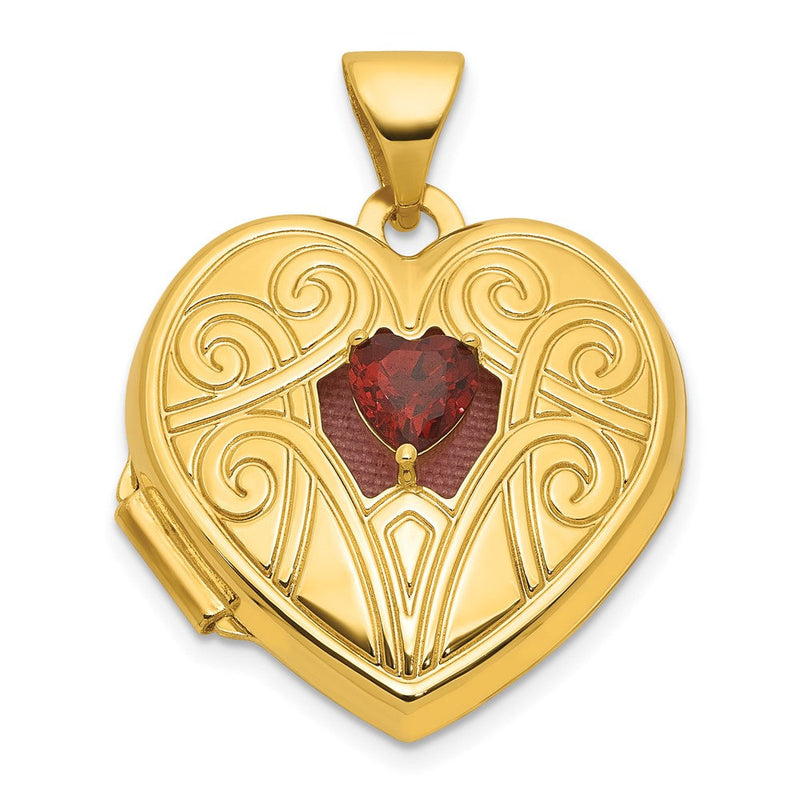 14K Gelbgold Poliert Granat January Geburtsstein 18mm Herz Medaillon