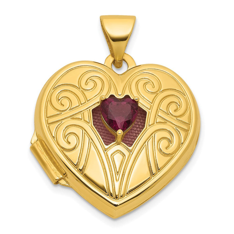 14K Gelbgold Poliert Rhodolith Granat June Geburtsstein 18mm Herz Medaillon