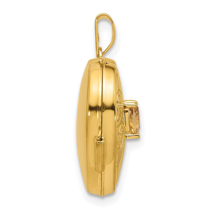 14K Gelbgold Poliert Citrin November Geburtsstein 18mm Herz Medaillon
