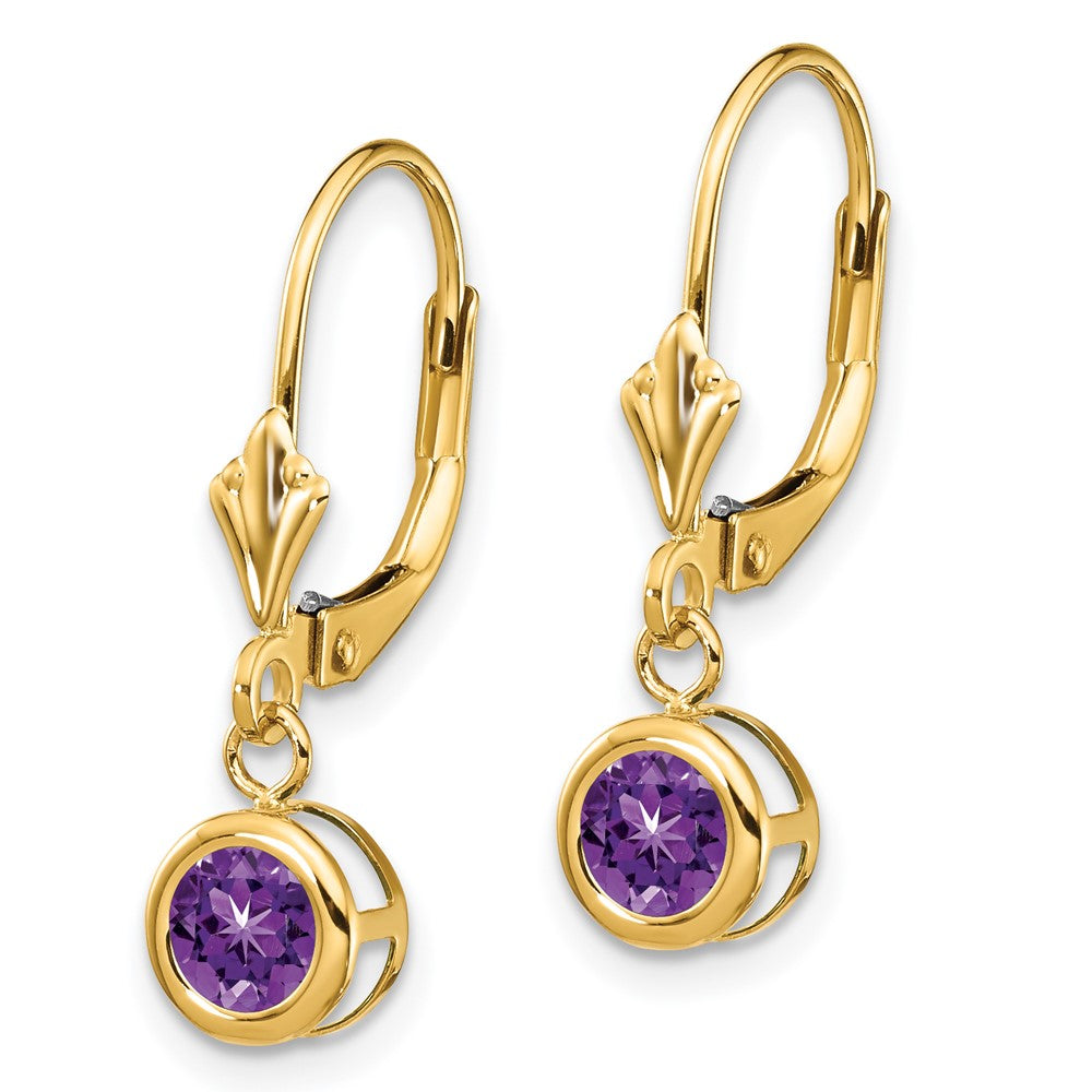 14K Gelbgold Ohrringe mit 5 mm Amethyst und Leverback-Verschluss