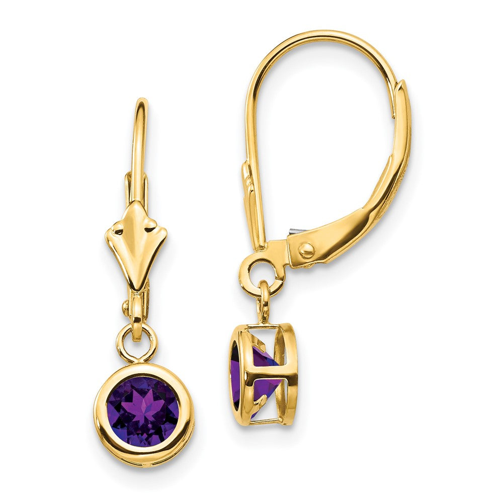 14K Gelbgold Ohrringe mit 5 mm Amethyst und Leverback-Verschluss