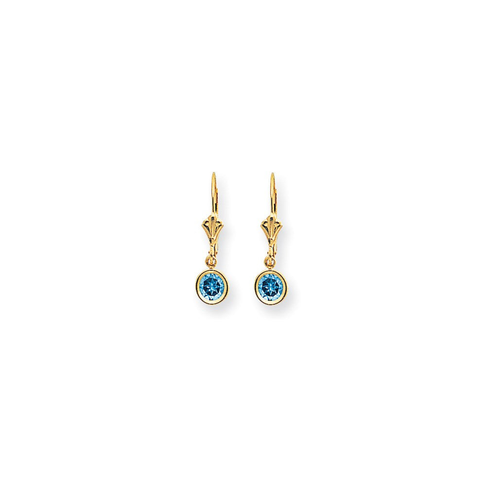 14K Gelbgold Ohrringe mit Blautopas im Karo-Schliff (5 mm) und Leverback-Verschluss