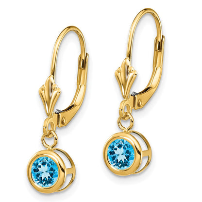 14K Gold Gelbgold Ohrhänger mit Blautopas, 5 mm, Brisurverschluss