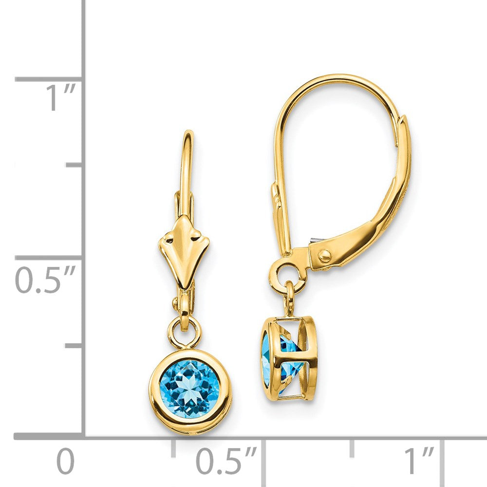 14K Gold Gelbgold Ohrhänger mit Blautopas, 5 mm, Brisurverschluss