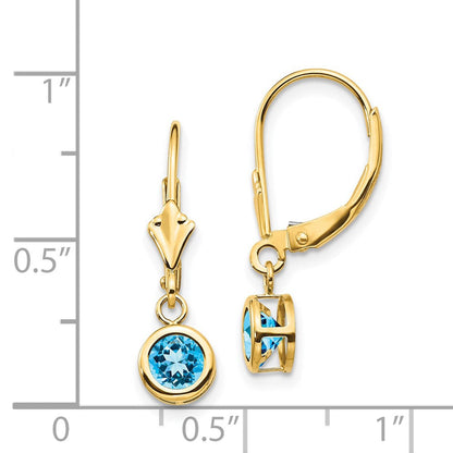 14K Gold Gelbgold Ohrhänger mit Blautopas, 5 mm, Brisurverschluss