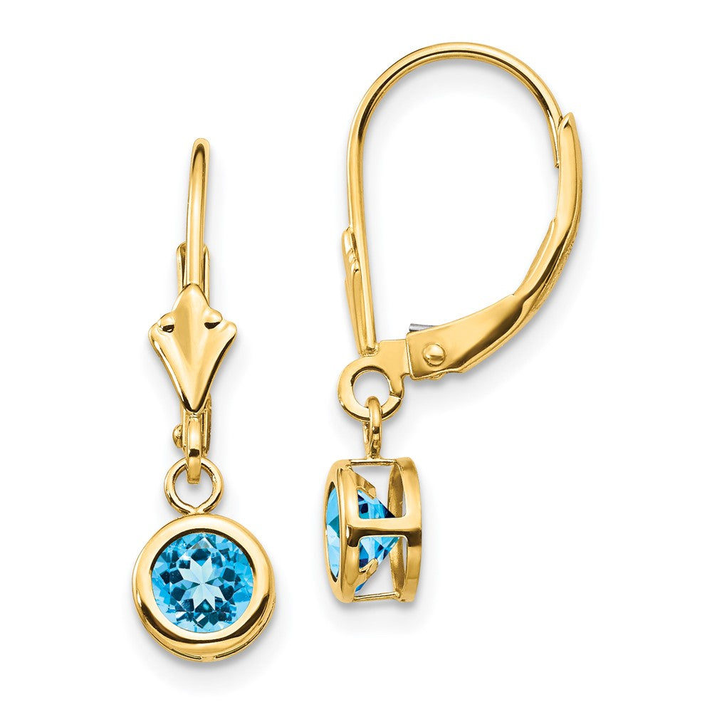 14K Gold Gelbgold Ohrhänger mit Blautopas, 5 mm, Brisurverschluss