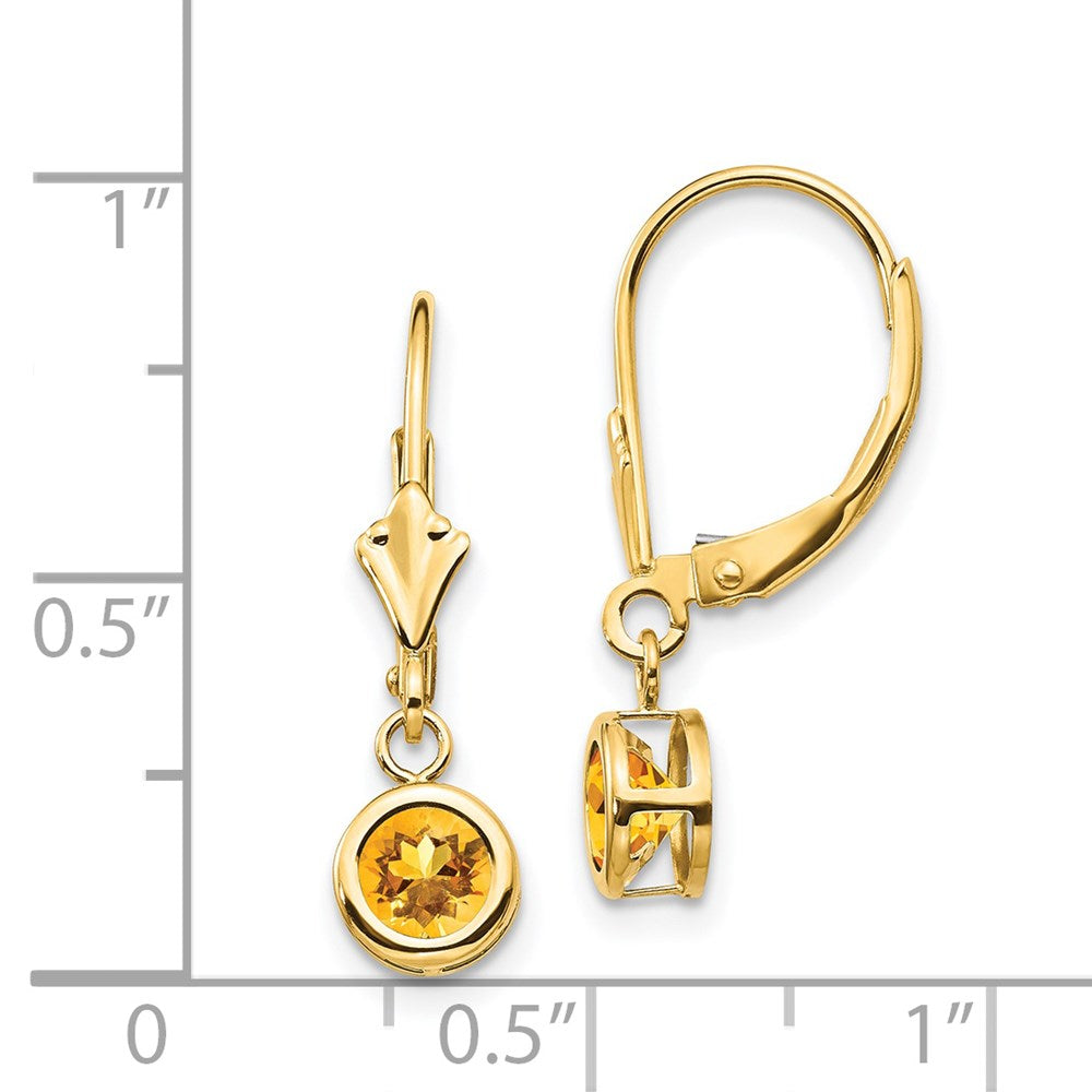 14K Gelbgold Citrin Rund Ohrhänger mit Leverback-Verschluss