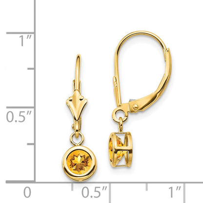 14K Gelbgold Citrin Rund Ohrhänger mit Leverback-Verschluss
