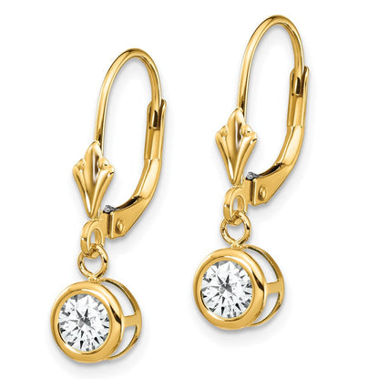 14K Gelbgold Ohrringe mit Zirkonia, 5 mm, mit Leverback-Verschluss