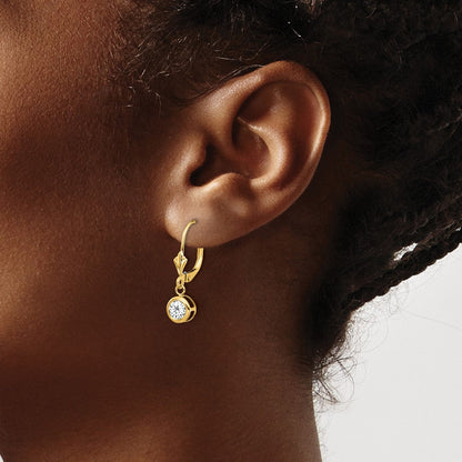 14K Gelbgold Ohrringe mit Zirkonia, 5 mm, mit Leverback-Verschluss