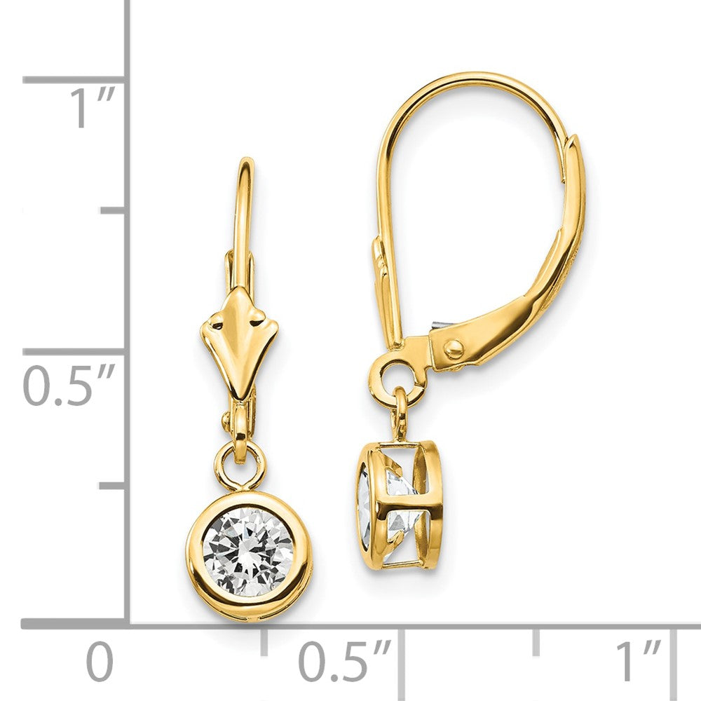 14K Gelbgold Ohrringe mit Zirkonia, 5 mm, mit Leverback-Verschluss