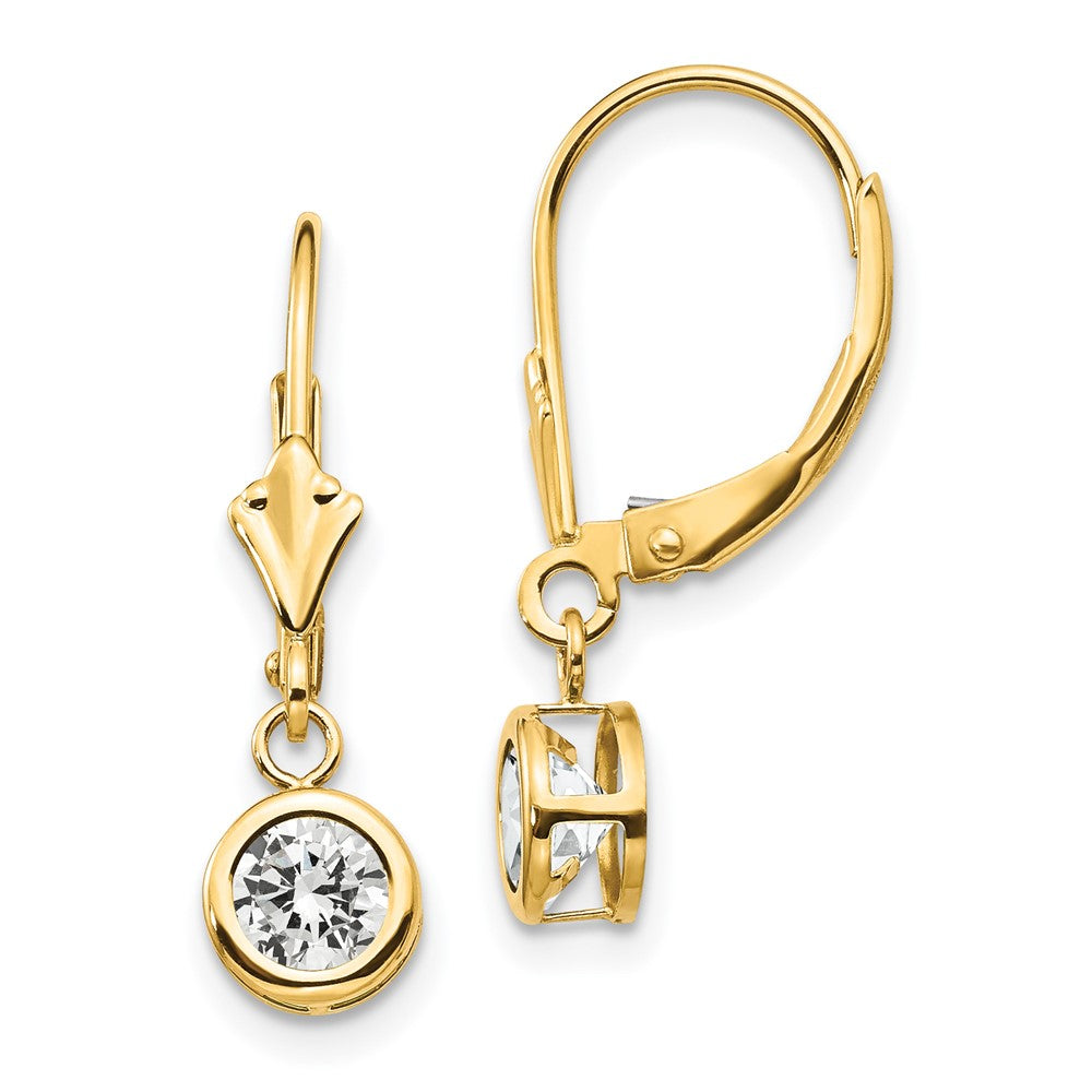 14K Gelbgold Ohrringe mit Zirkonia, 5 mm, mit Leverback-Verschluss