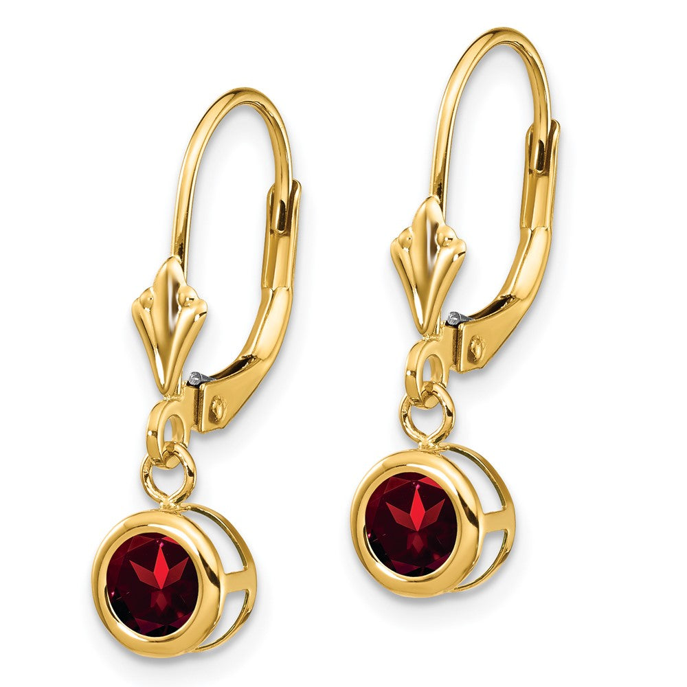 14K Gelbgold Ohrringe mit Granat, 5 mm, Leverback-Verschluss