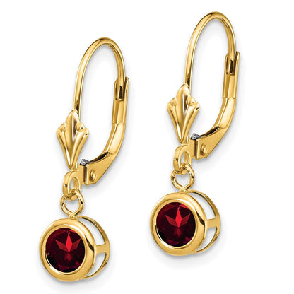 14K Gelbgold Ohrringe mit Granat, 5 mm, Leverback-Verschluss