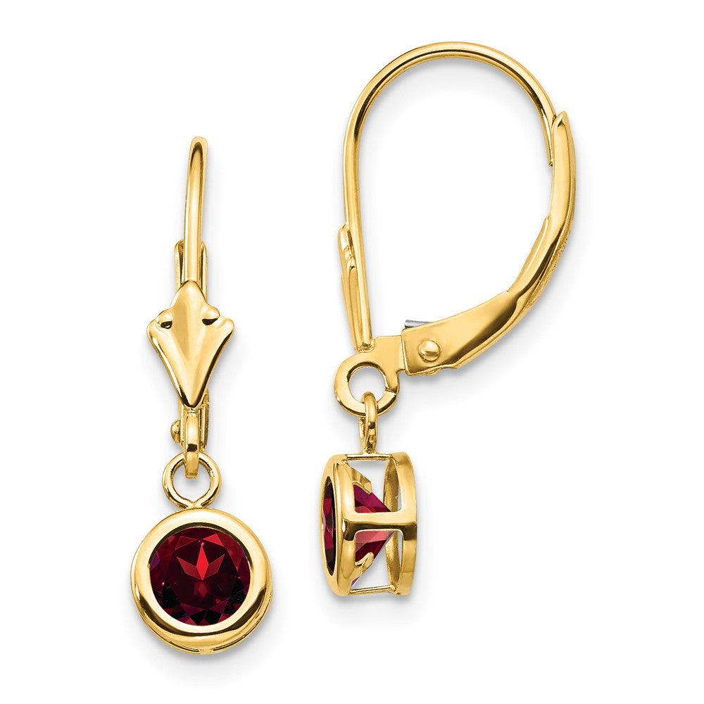 14K Gelbgold Ohrringe mit Granat, 5 mm, Leverback-Verschluss