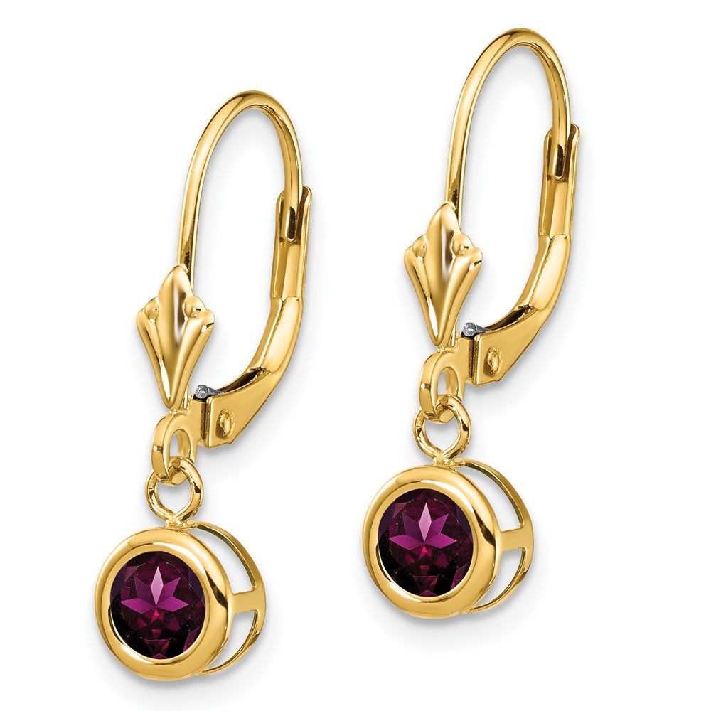14K Gelbgold Ohrhänger mit 5-mm-Rhodolith-Granat und Leverback-Verschluss