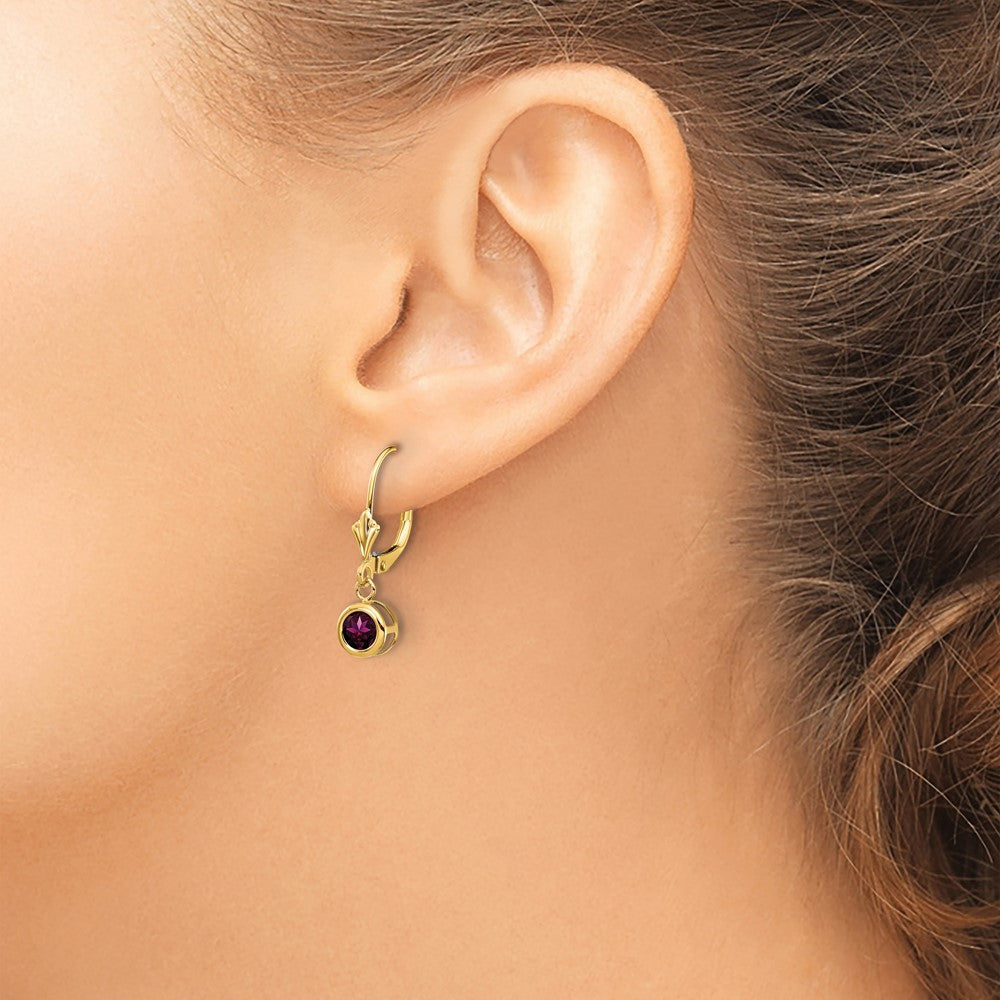 14K Gelbgold Ohrhänger mit 5-mm-Rhodolith-Granat und Leverback-Verschluss