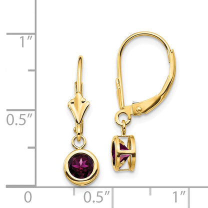 14K Gelbgold Ohrhänger mit 5-mm-Rhodolith-Granat und Leverback-Verschluss