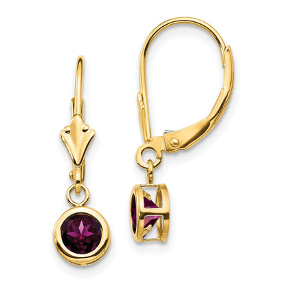 14K Gelbgold Ohrhänger mit 5-mm-Rhodolith-Granat und Leverback-Verschluss
