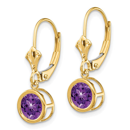 14K Gelbgold Ohrhänger mit 6-mm-Amethyst und Leverback-Verschluss