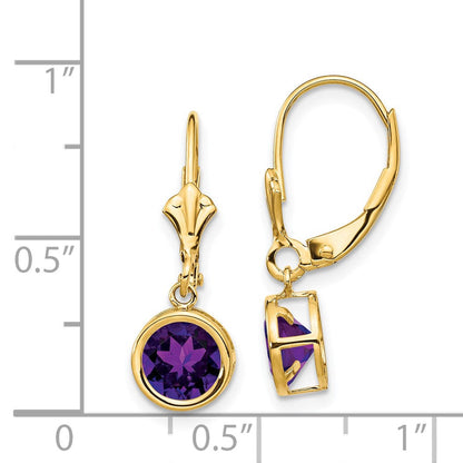 14K Gelbgold Ohrhänger mit 6-mm-Amethyst und Leverback-Verschluss