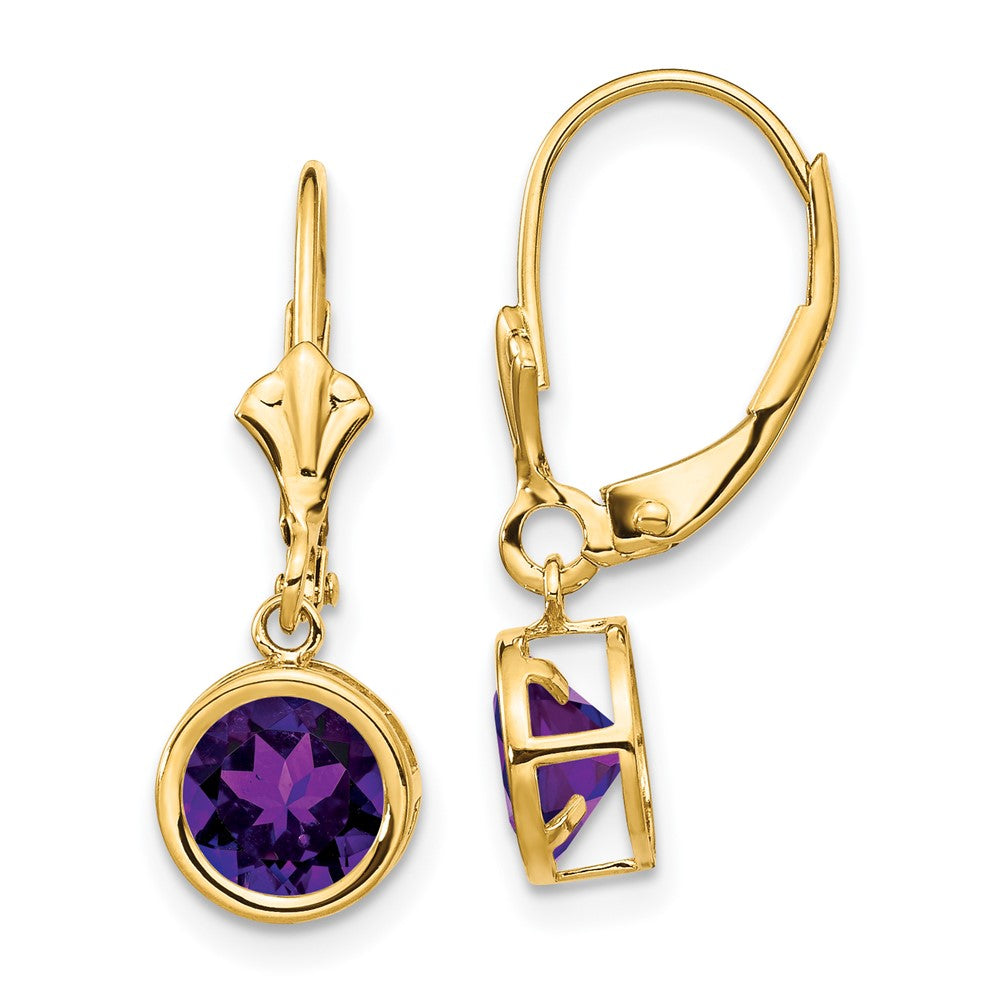 14K Gelbgold Ohrhänger mit 6-mm-Amethyst und Leverback-Verschluss