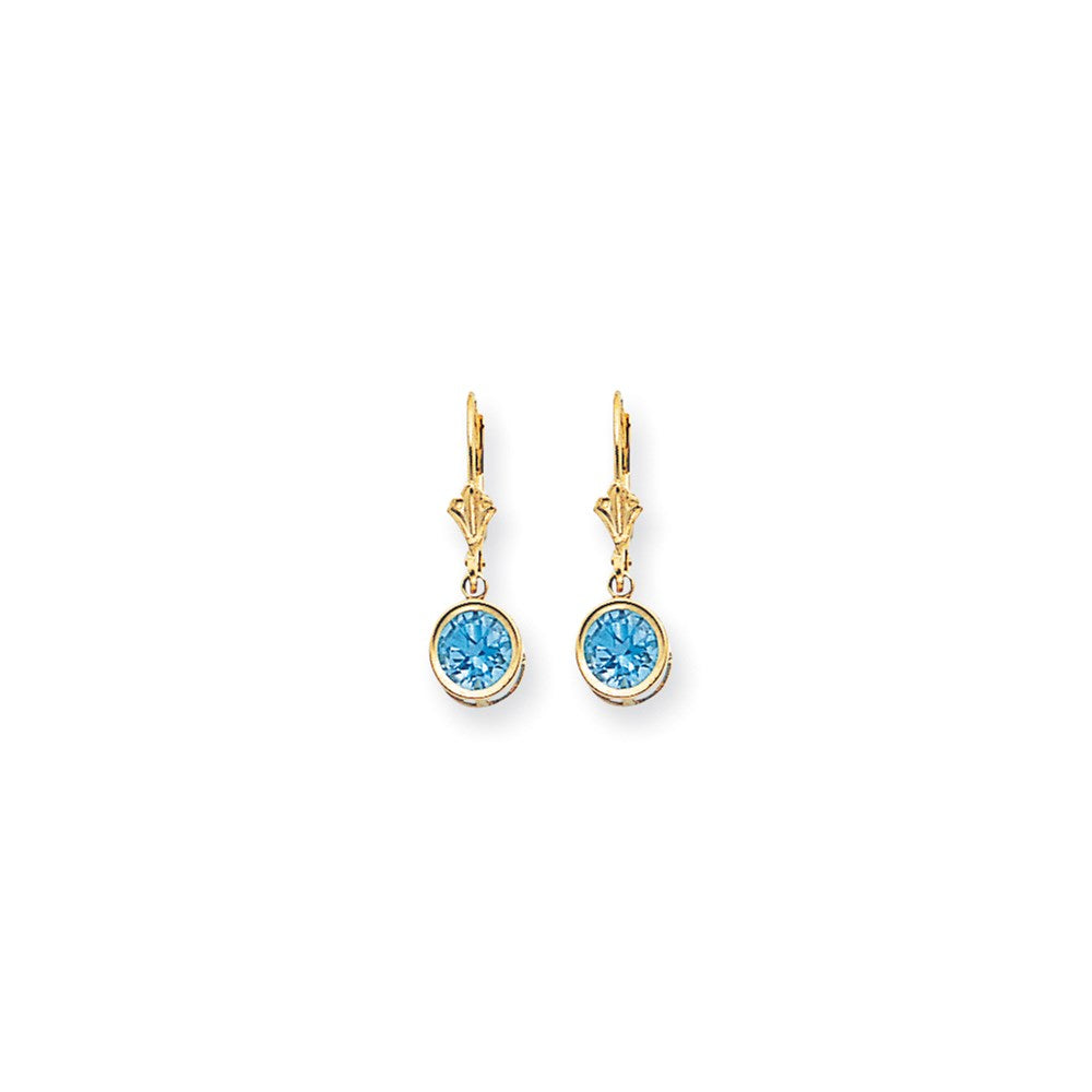 14K Gelbgold Ohrhänger mit Blautopas im Schachbrettschliff, 6 mm, Leverback-Verschluss