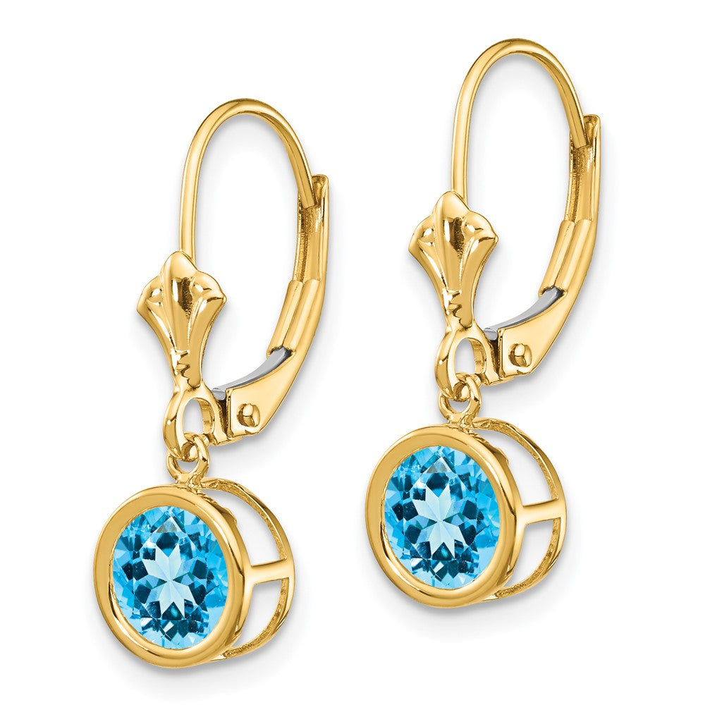 14K Gelbgold Ohrringe mit Blautopas, 6 mm, mit Leverback-Verschluss