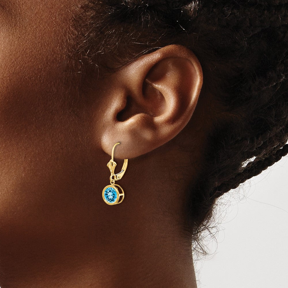 14K Gelbgold Ohrringe mit Blautopas, 6 mm, mit Leverback-Verschluss