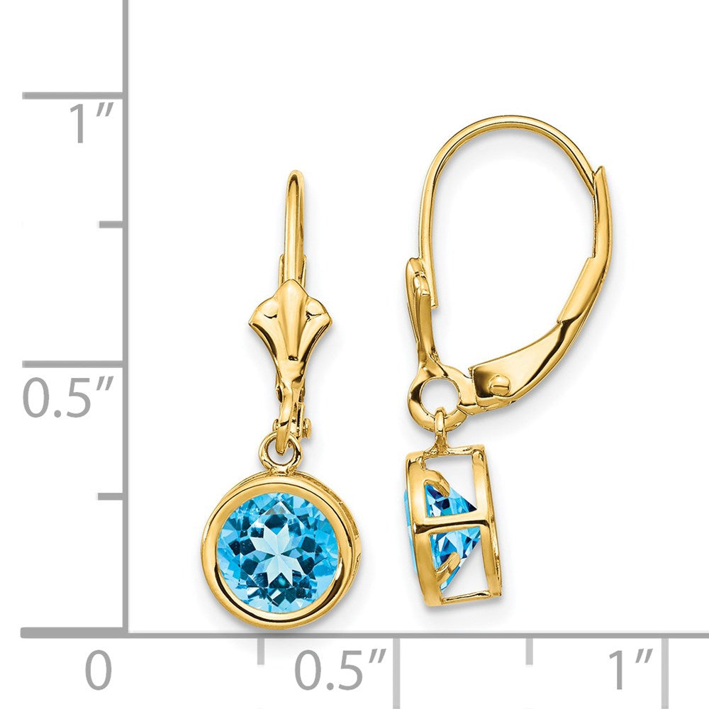14K Gelbgold Ohrringe mit Blautopas, 6 mm, mit Leverback-Verschluss