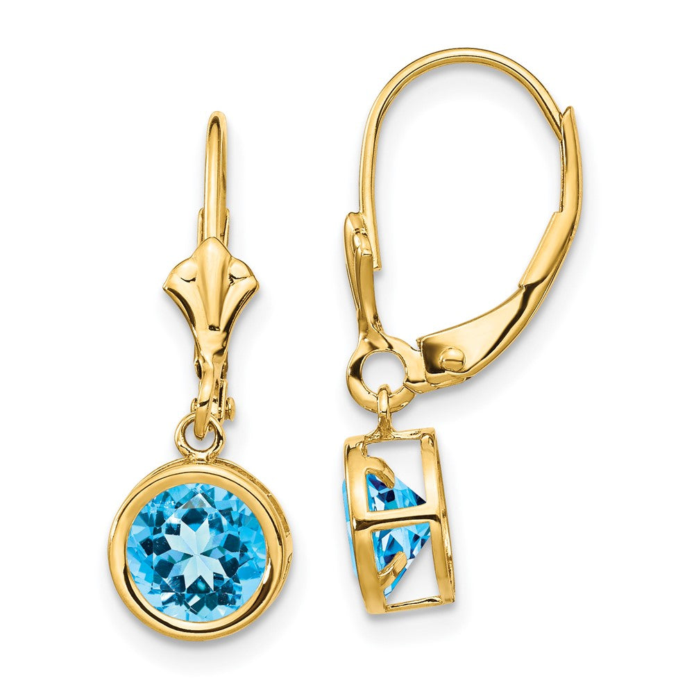 14K Gelbgold Ohrringe mit Blautopas, 6 mm, mit Leverback-Verschluss