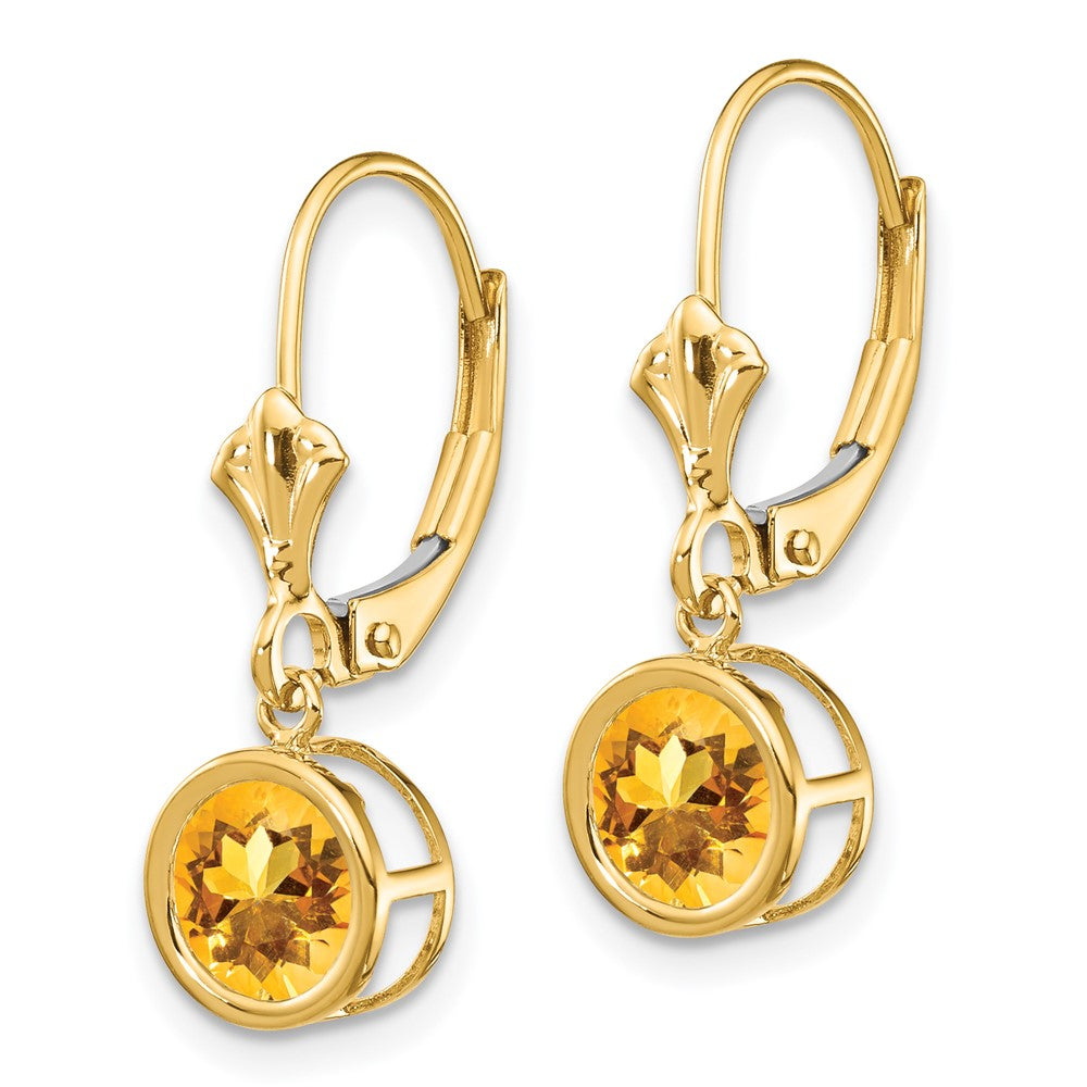 14K Gelbgold Citrin-Ohrhänger, 6 mm, mit Leverback-Verschluss