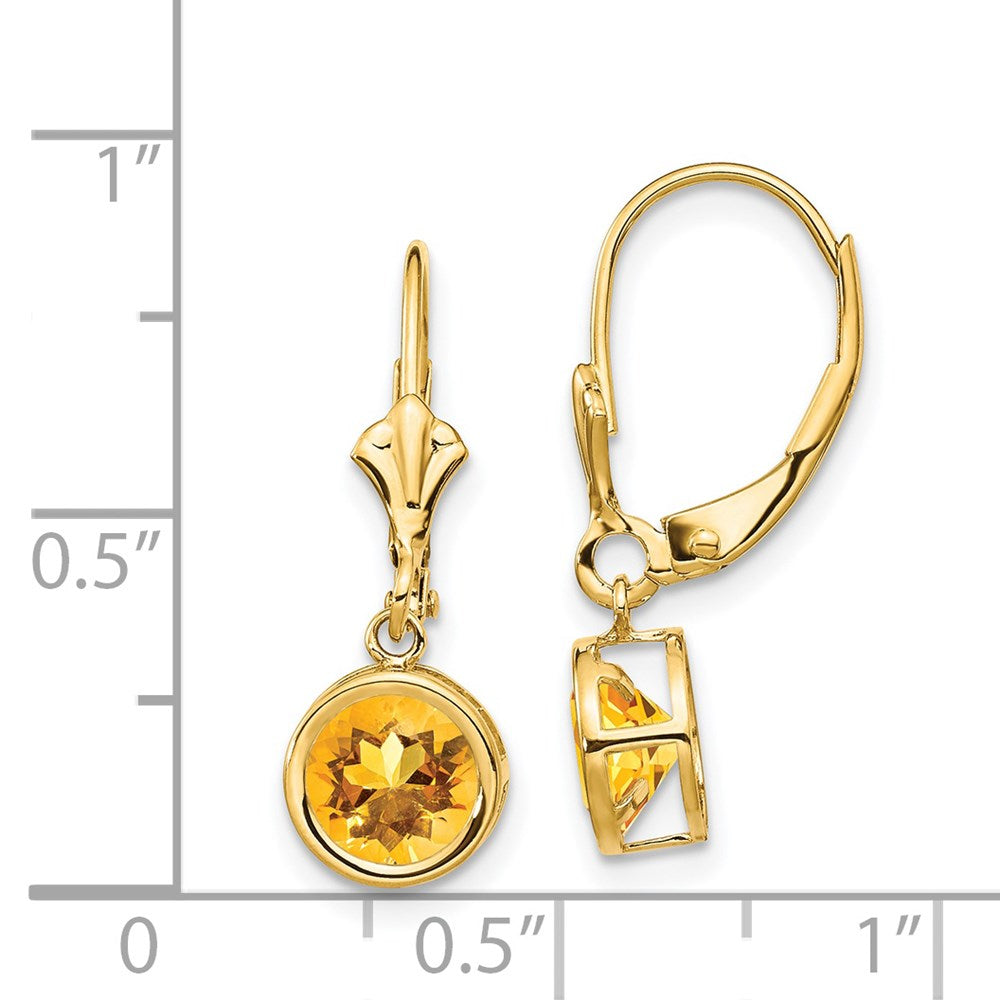 14K Gelbgold Citrin-Ohrhänger, 6 mm, mit Leverback-Verschluss