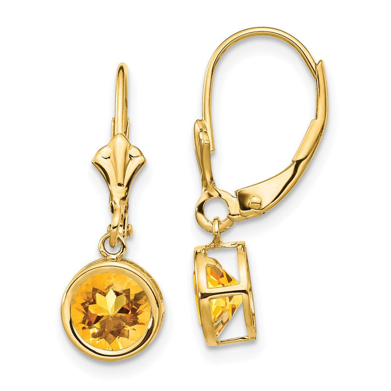 14K Gelbgold Citrin-Ohrhänger, 6 mm, mit Leverback-Verschluss