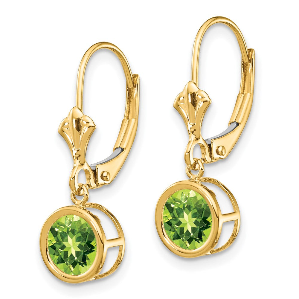 14K Gelbgold Peridot-Ohrhänger mit Leverback-Verschluss, 6 mm