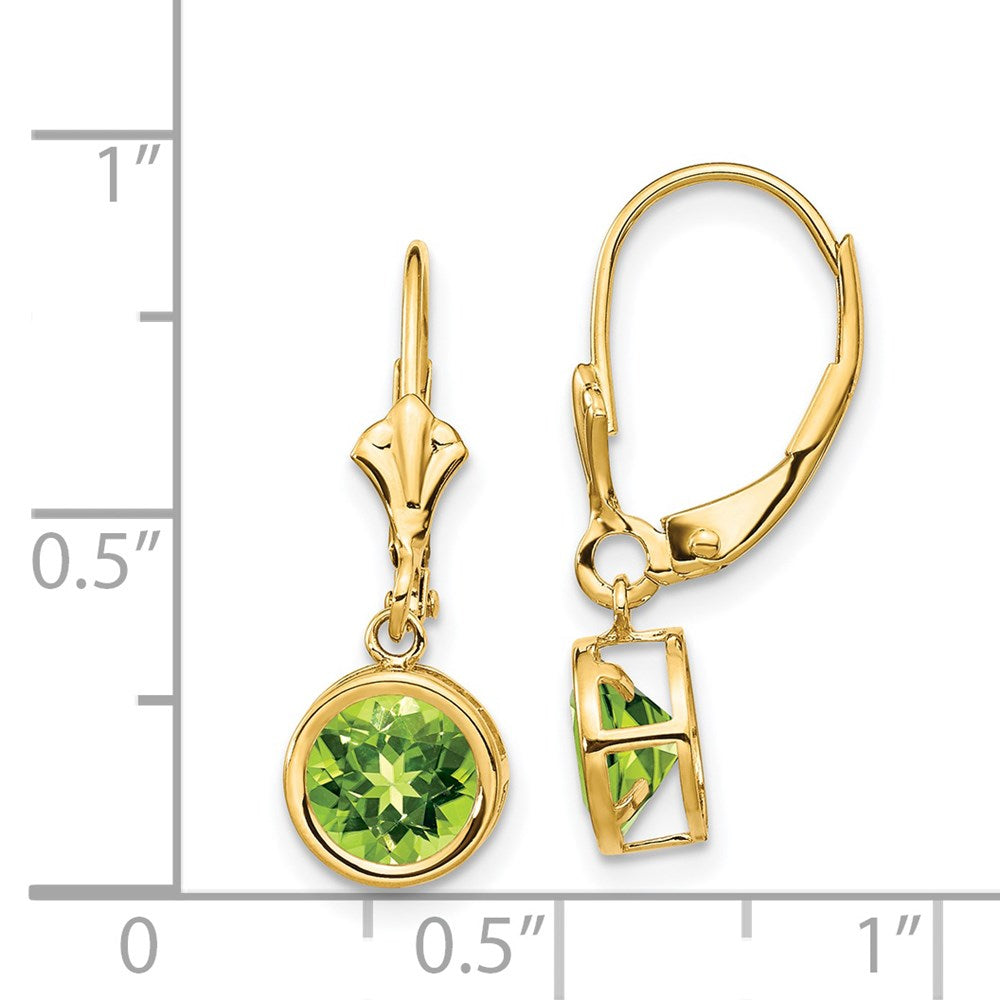 14K Gelbgold Peridot-Ohrhänger mit Leverback-Verschluss, 6 mm