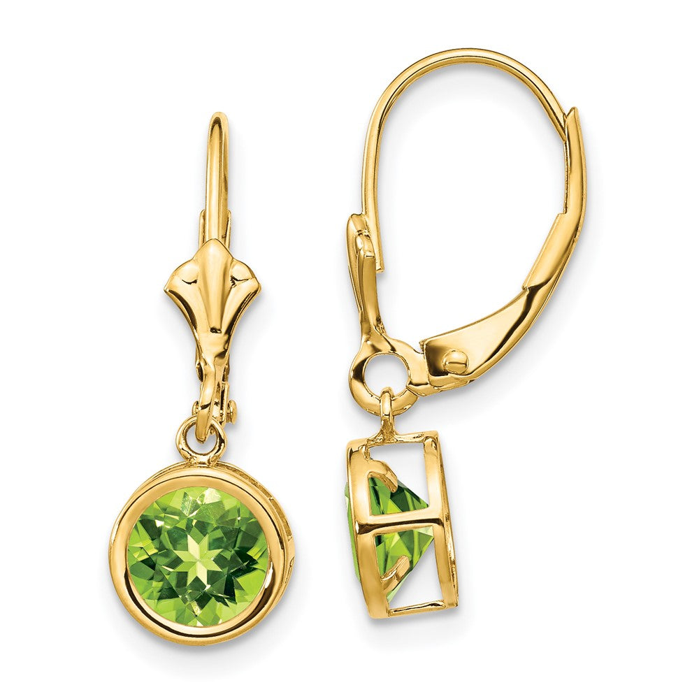 14K Gelbgold Peridot-Ohrhänger mit Leverback-Verschluss, 6 mm