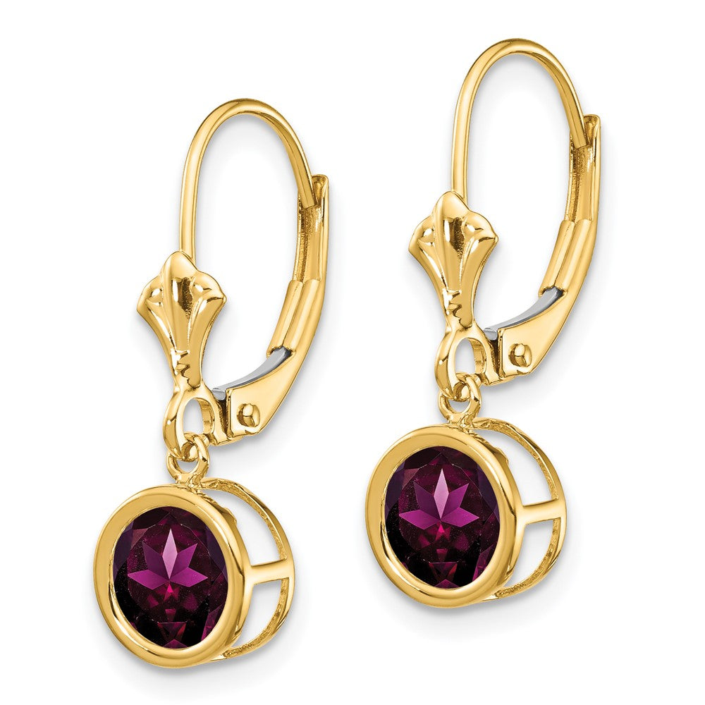 14K Gelbgold Ohrringe mit 6 mm Rhodolith-Granat und Leverback-Verschluss