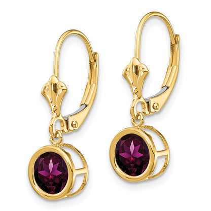 14K Gelbgold Ohrringe mit 6 mm Rhodolith-Granat und Leverback-Verschluss