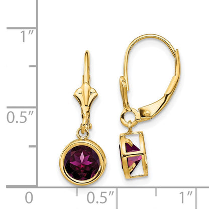 14K Gelbgold Ohrringe mit 6 mm Rhodolith-Granat und Leverback-Verschluss