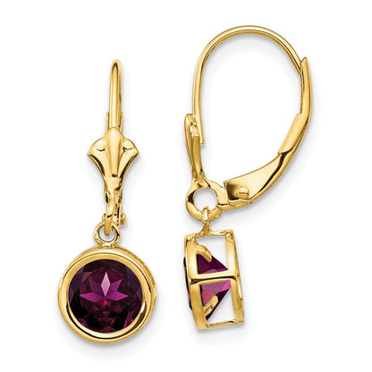 14K Gelbgold Ohrringe mit 6 mm Rhodolith-Granat und Leverback-Verschluss