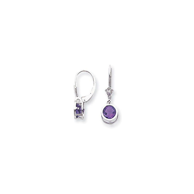 14K Weißgold Ohrhänger mit 6 mm Amethyst im Schachbrettschliff und Klappbrisur