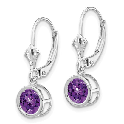 14K Weißgold Ohrringe mit 6 mm Amethyst und Brisurverschluss