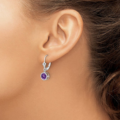14K Weißgold Ohrringe mit 6 mm Amethyst und Brisurverschluss