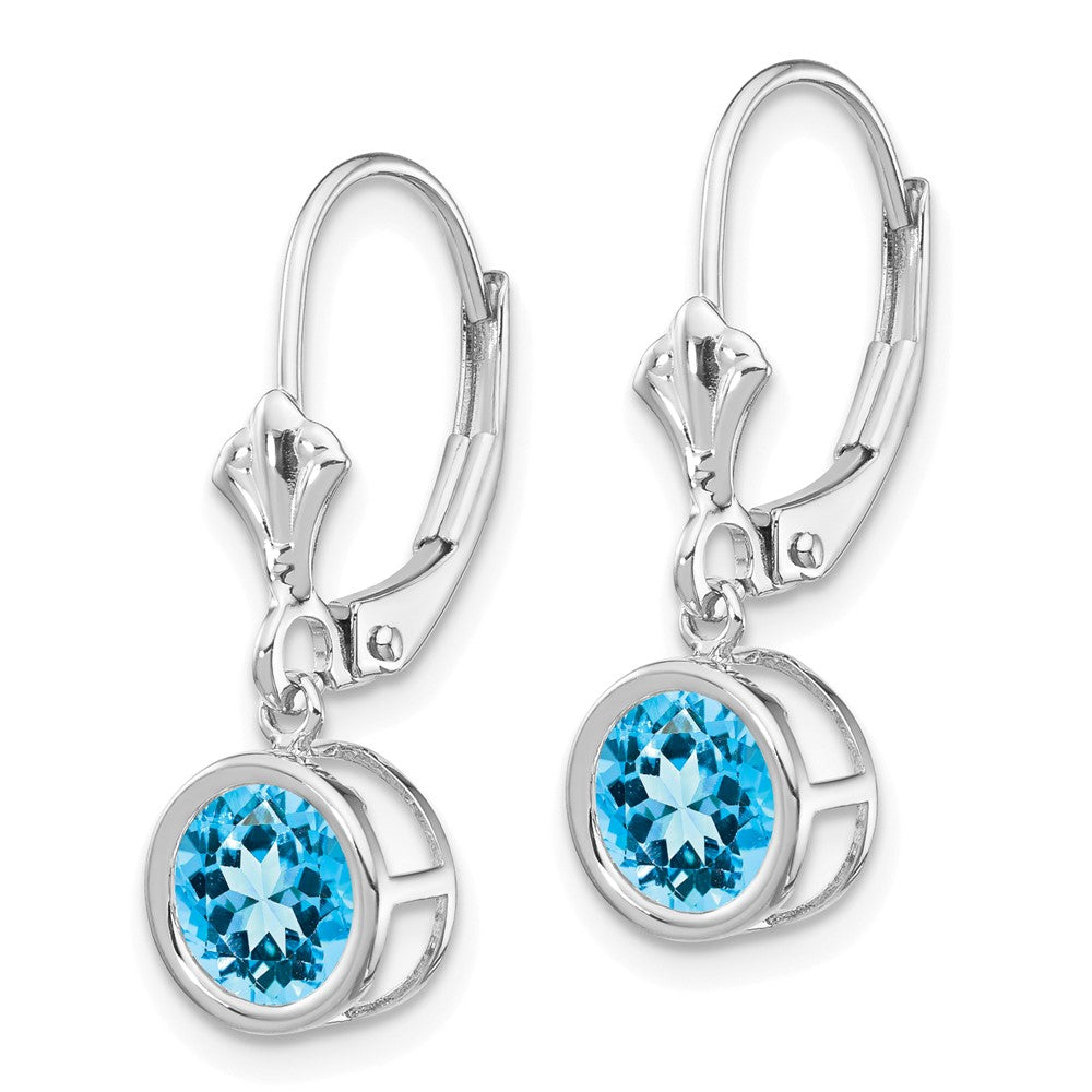 14K Weißgold Ohrringe mit 6 mm Blautopas und Leverback-Verschluss