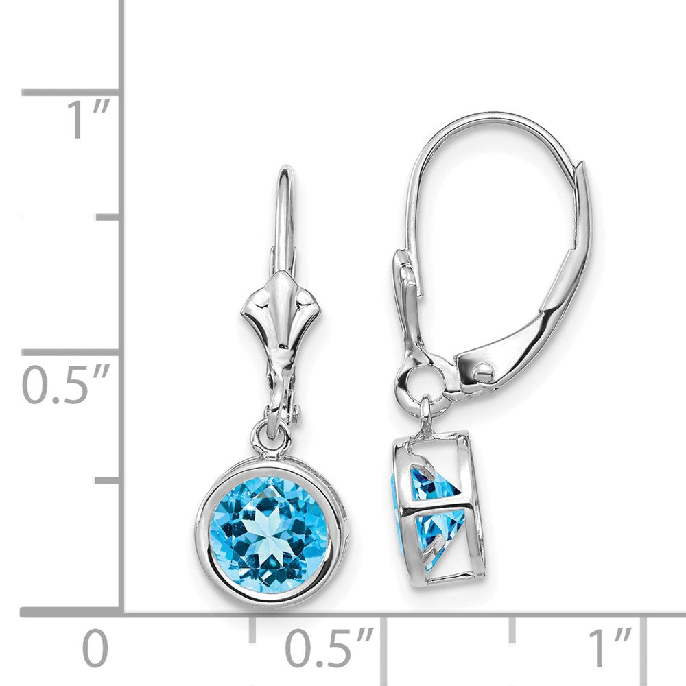 14K Weißgold Ohrringe mit 6 mm Blautopas und Leverback-Verschluss
