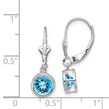 14K Weißgold Ohrringe mit 6 mm Blautopas und Leverback-Verschluss